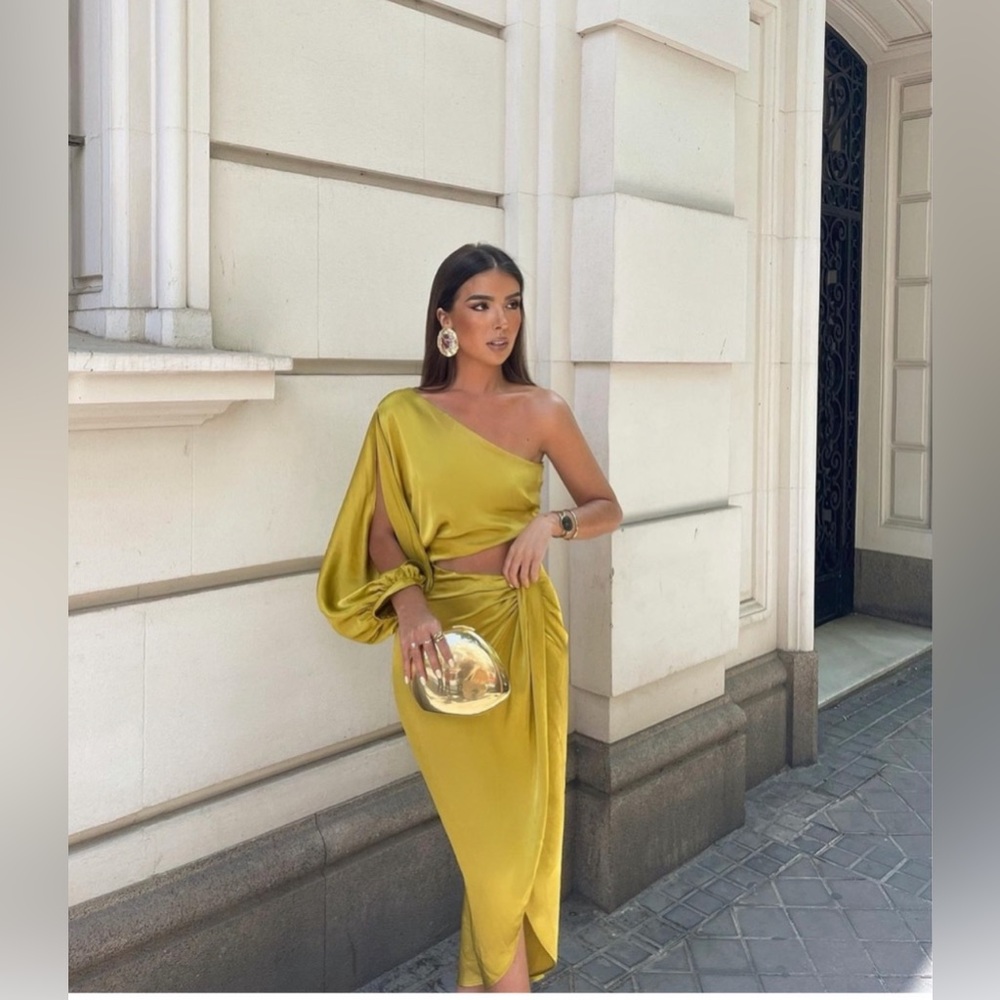 ZARA SATIN EFFECT ASYMMETRIC DRESS